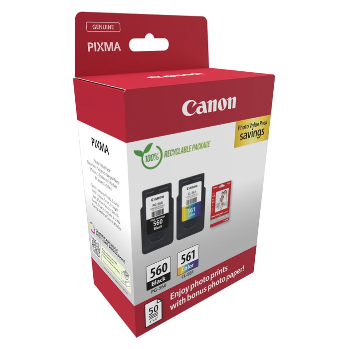 Canon PG-560 + CL-561 Photo Value Pack con Papel Fotográfico GP-501