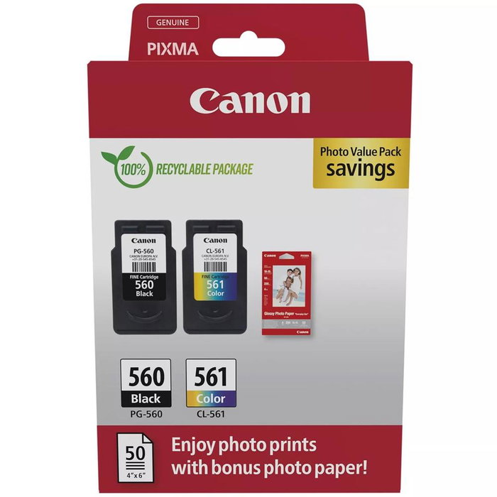 Canon PG-560 + CL-561 Photo Value Pack con Papel Fotográfico GP-501