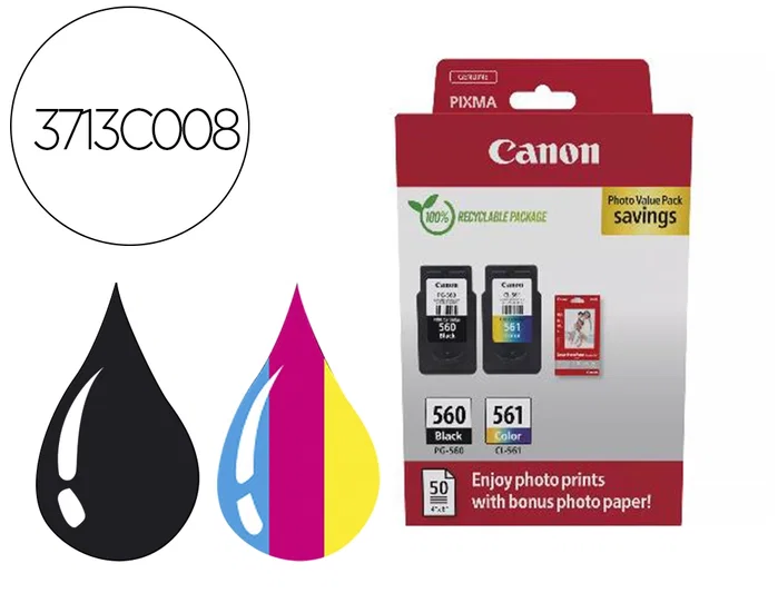 Canon PG-560 + CL-561 Photo Value Pack con Papel Fotográfico GP-501