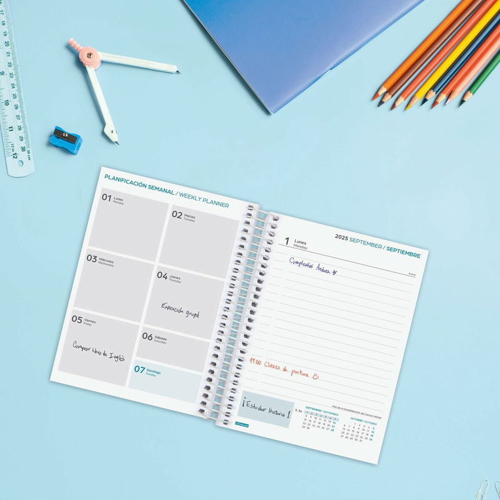 FINOCAM Agenda Escolar Cool 2025-26 Espiral Tapa Extradura Negro 120x164mm 8º