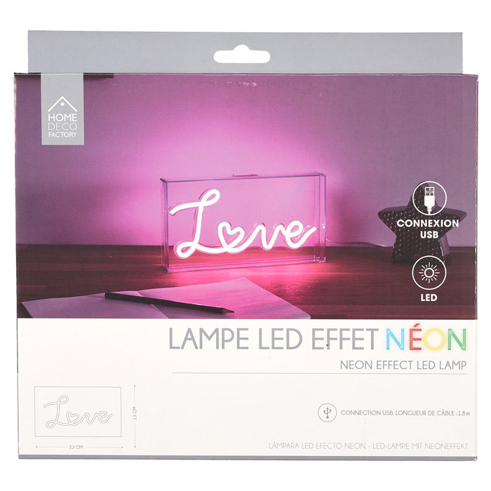Home Deco Factory Lámpara LED Neon USB Love - Decoración Acrílica con Efecto Neon - Colección Neon