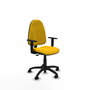 Silla de oficina Algarra con mecanismo Contacto permanente básico tapizada con Tela color Amarillo. Equipada con Base poliamida negra, Brazos 1D y Ruedas de nailon 50 mm