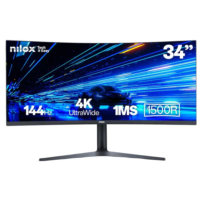 Nilox NXM344KD11 Monitor Gaming Curvo 34" UWQHD (3440x1440), 144Hz, 1ms, Panel MVA, 2xHDMI, 2xDP, Altavoces, VESA, para Videojuegos