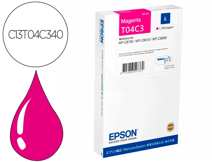 Epson C13T04C34N Cartucho de Tinta Magenta Original L-Size