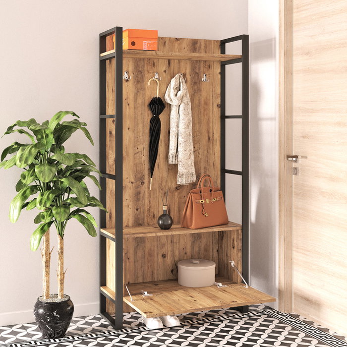 Hanah Home Ml13-A Soporte de recibidor moderno e industrial color pino atlántico 90x34x180 cm Hanah Home Ml13-A Soporte de recibidor moderno e industrial color pino atlántico 90x34x180 cm