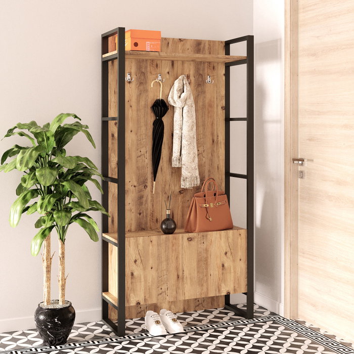Hanah Home Ml13-A Soporte de recibidor moderno e industrial color pino atlántico 90x34x180 cm Hanah Home Ml13-A Soporte de recibidor moderno e industrial color pino atlántico 90x34x180 cm