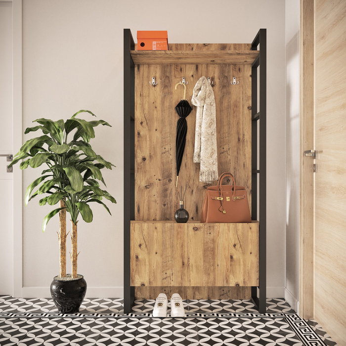 Hanah Home Ml13-A Soporte de recibidor moderno e industrial color pino atlántico 90x34x180 cm Hanah Home Ml13-A Soporte de recibidor moderno e industrial color pino atlántico 90x34x180 cm
