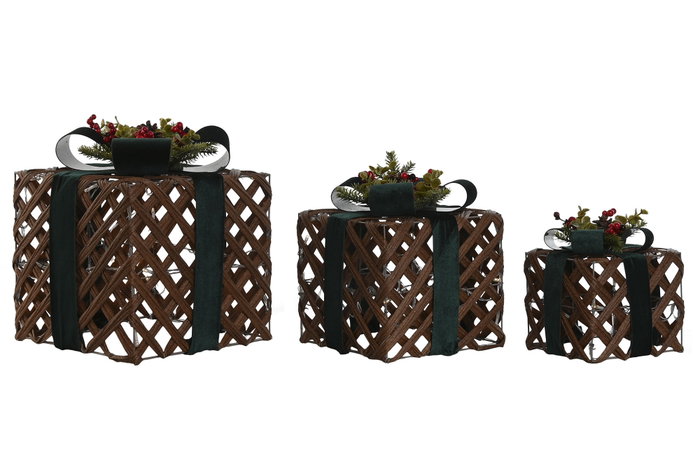 DKD Home Decor Set de Decoración 3 Piezas con LED Natural y Verde