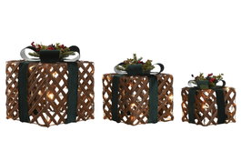 DKD Home Decor Set de Decoración 3 Piezas con LED Natural y Verde