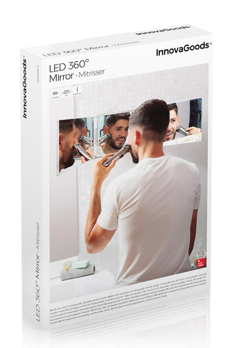 Inde Espejo para Baño con Luz LED y Visión 360° - Pack de 4 Unidades