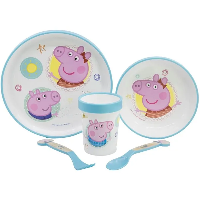 Thermobaby Juego de comida Peppa Pig 5 piezas: Plato, tazón, taza, cuchara y tenedor - Azul Thermobaby Juego de comida Peppa Pig 5 piezas: Plato, tazón, taza, cuchara y tenedor - Azul