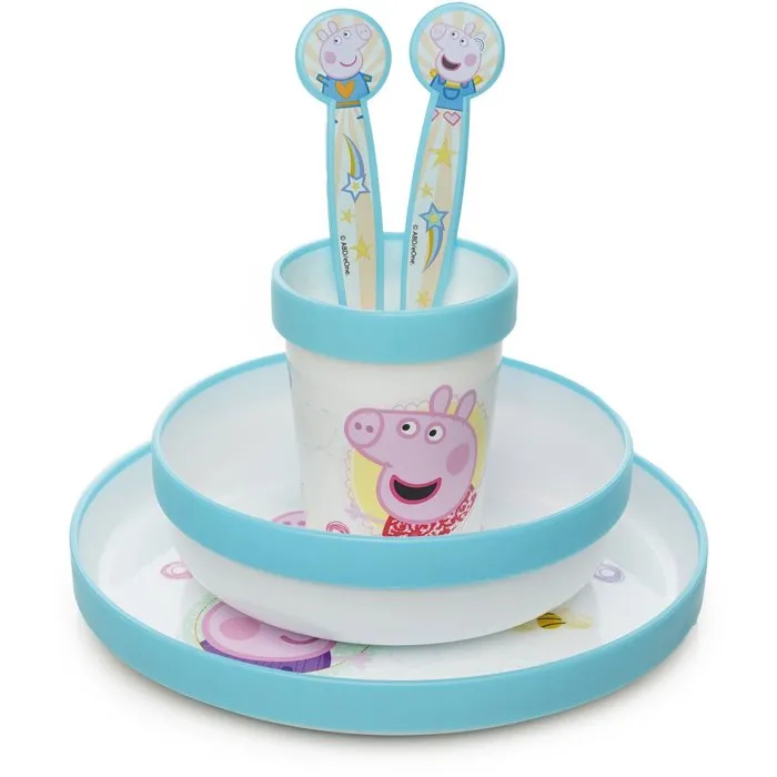 Thermobaby Juego de comida Peppa Pig 5 piezas: Plato, tazón, taza, cuchara y tenedor - Azul Thermobaby Juego de comida Peppa Pig 5 piezas: Plato, tazón, taza, cuchara y tenedor - Azul