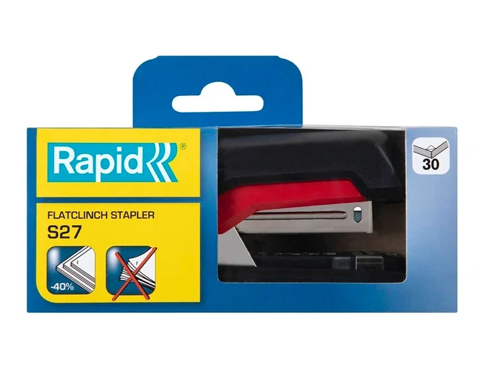 Rapid Grapadora S27 Fullstrip Plástico, Capacidad 30 Hojas, Usa Grapas 24/6 y 26/6, Color Negro/Rojo