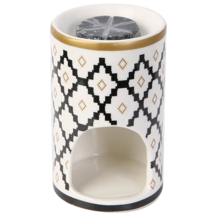 Home Deco Factory Mirage Quemador Esencias Con Cera Perfume Dorado Sándalo Canela Ámbar Beige Almizcle Blanco
