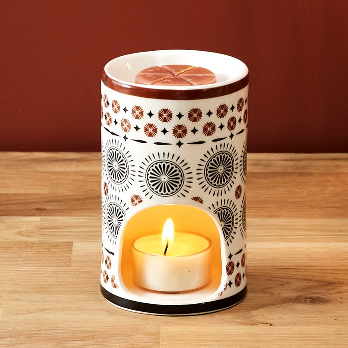 Home Deco Factory Mirage Quemador Esencias Con Cera Perfume Dorado Sándalo Canela Ámbar Beige Almizcle Blanco