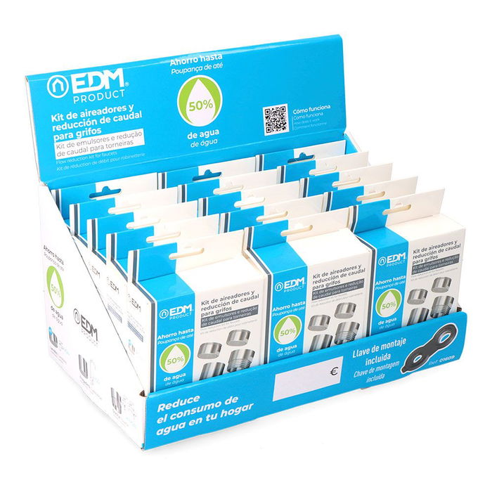 Edm Kit Aireadores y Reductor de Caudal para Grifos, Ahorro de Agua hasta 50%, Incluye Llave de Montaje