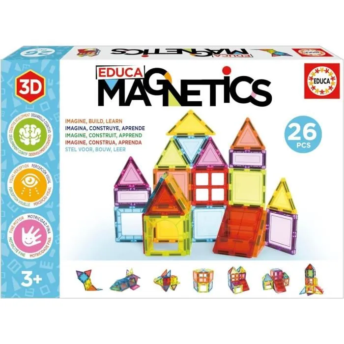 Educa Magnetics Juego de construcción magnético 26 piezas translúcidas de colores