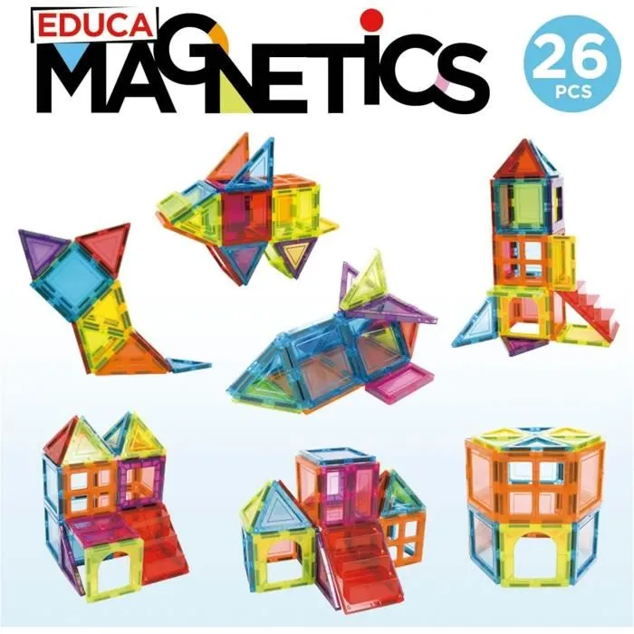 Educa Magnetics Juego de construcción magnético 26 piezas translúcidas de colores