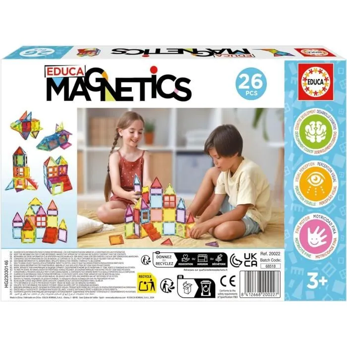 Educa Magnetics Juego de construcción magnético 26 piezas translúcidas de colores