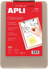 APLI PAPER Carpeta A4 con pinza superior gris translúcido