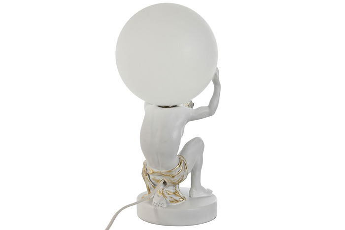 DKD Home Decor Atlas Lámpara Sobremesa Moderno Blanco Dorado 14 x 32 x 14 cm