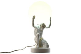 DKD Home Decor Atlas Lámpara Sobremesa Moderno Blanco Dorado 14 x 32 x 14 cm