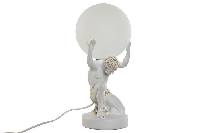 DKD Home Decor Atlas Lámpara Sobremesa Moderno Blanco Dorado 14 x 32 x 14 cm