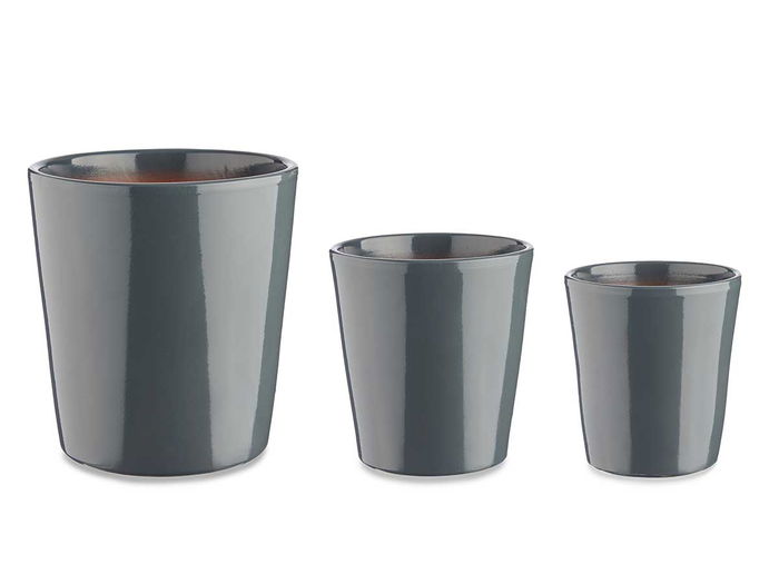 Ibergarden Set 3 Macetas Cónicas de Cerámica Antracita (14 cm, 17 cm, 22 cm) con Material de Arcilla