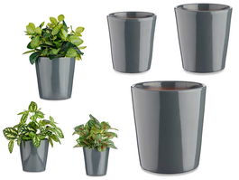 Ibergarden Set 3 Macetas Cónicas de Cerámica Antracita (14 cm, 17 cm, 22 cm) con Material de Arcilla