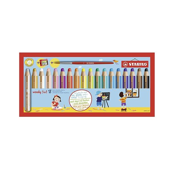 Stabilo Woody 3 en 1 Estuche de 18 Colores con Sacapuntas y Pincel Stabilo Woody 3 en 1 Estuche de 18 Colores con Sacapuntas y Pincel