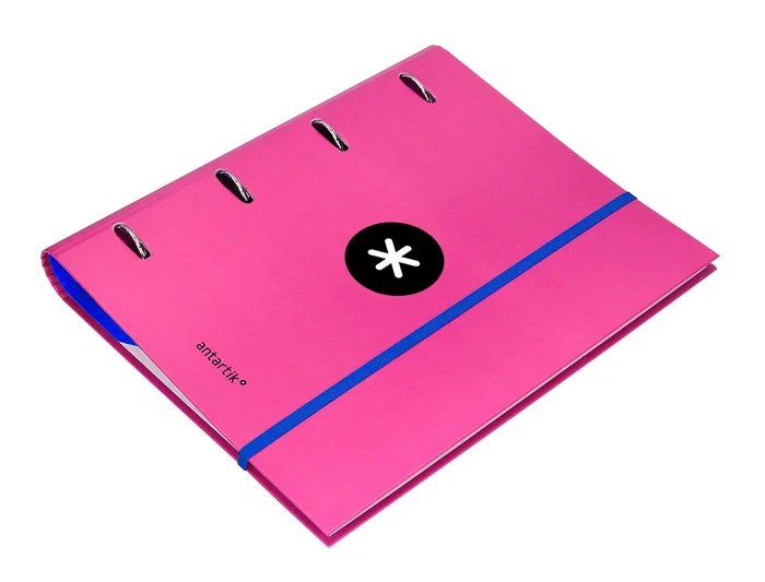 Antartik Carpeta con Recambio A4 Cuadro 5mm, Anillas 40mm Redondas, Solapa, Rosa