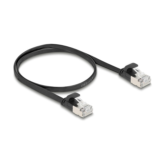 DeLOCK Cable de parcheo plano RJ45 Cat.6A U/FTP 0,5 m Negro