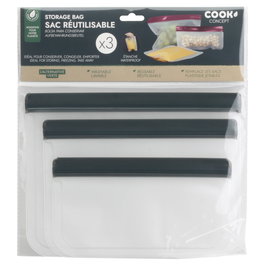 Cook Concept Juego de 3 Bolsas Conservación Reutilizables Translúcidas Lavables Aptas Congelador Medidas Varias