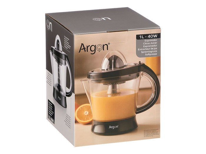Argon Exprimidor de Cítricos Negro con Asa Cónico, 1 Litro, 40W, Dimensiones 22x21.5x15 cm (Set de 6)