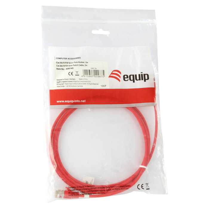 EQUIP Cable de parcheo Cat6A F/FTP 2xRJ45 2.00m Rojo Slim LSZH