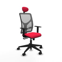 PIQUERAS Y CRESPO Silla de oficina Motilla con mecanismo Sincro, Tela Roja y Malla Gris