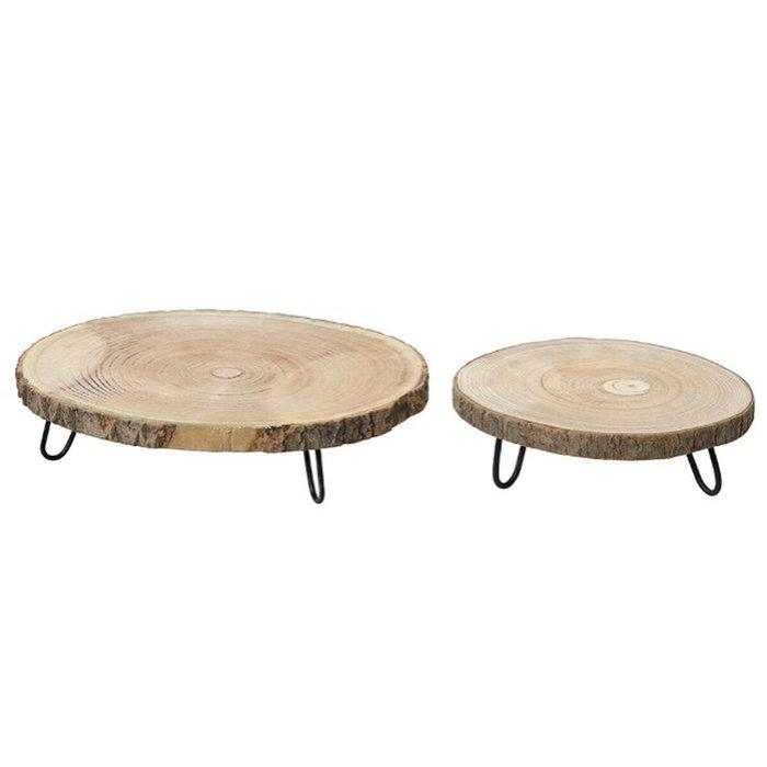 KSD Set de 2 Bandejas de Madera Redondas con Pies de Hierro