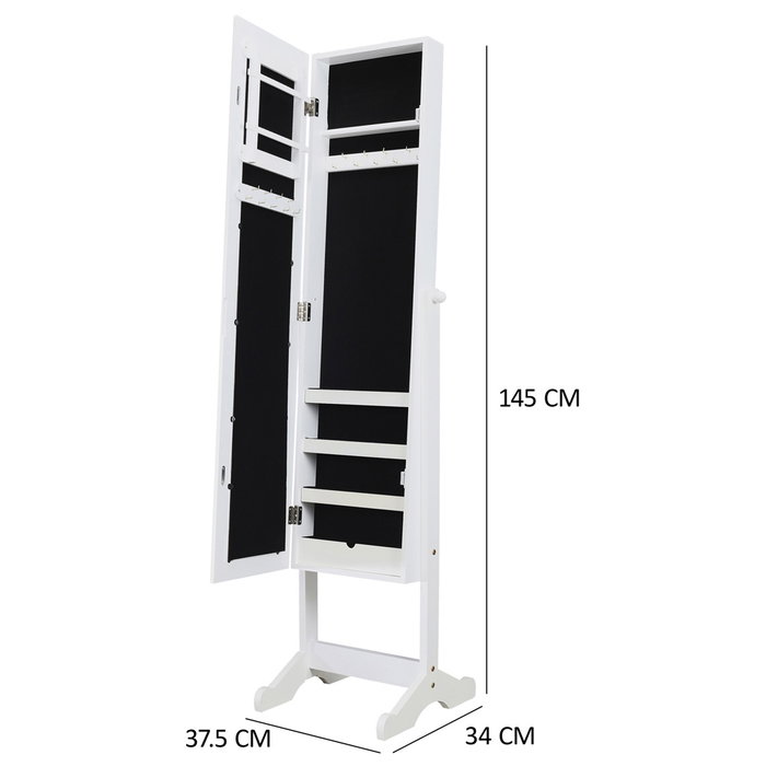 Home Deco Factory Armario Joyero De Pie Con Espejo Verona Repisas Cajones Ganchos 37.5x34x145 Cm