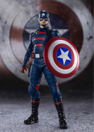 S.H.Figuarts - Figura John Walker Capitán América The Falcon and The Winter Soldier (serie Disney+) con Escudo, Pistola, Cabezas y Manos Intercambiables - Tamashii Nations
