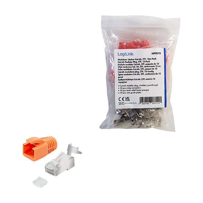 LogiLink Pack de 10 conectores modulares RJ45 Cat.6A STP pass through