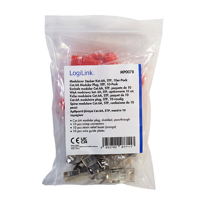 LogiLink Pack de 10 conectores modulares RJ45 Cat.6A STP pass through