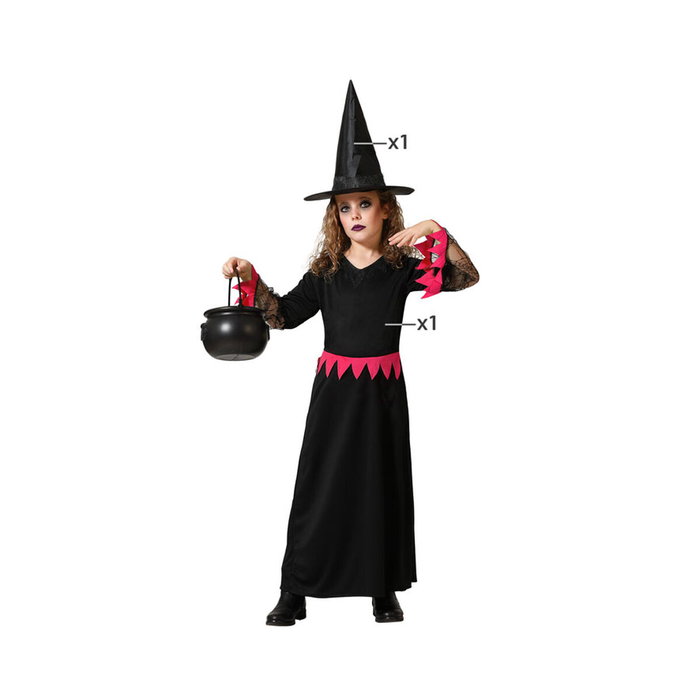 Disfraz Infantil de Bruja Rosa y Negro para Niñas 7-9 Años con Traje Largo y Sombrero