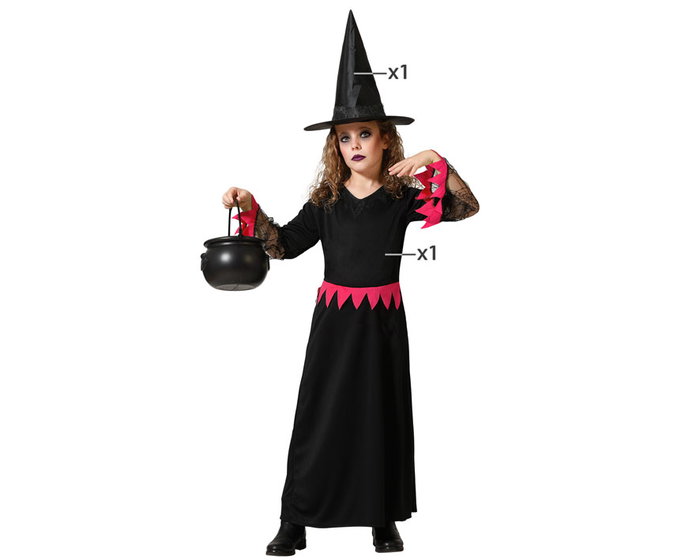 Disfraz Infantil De Bruja Con Traje Largo Rosa Y Sombrero 7-9 Años Disfraz Infantil De Bruja Con Traje Largo Rosa Y Sombrero 7-9 Años