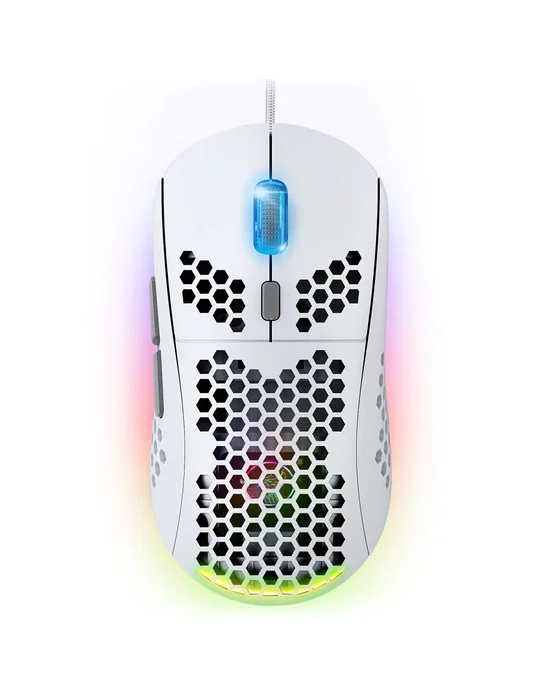 Spirit of Gamer PRO-M4 ARTIC Ratón de Juego Óptico para Mano Derecha, Blanco, 12800 DPI, 6 Botones, USB Tipo A, Cable 1.75m
