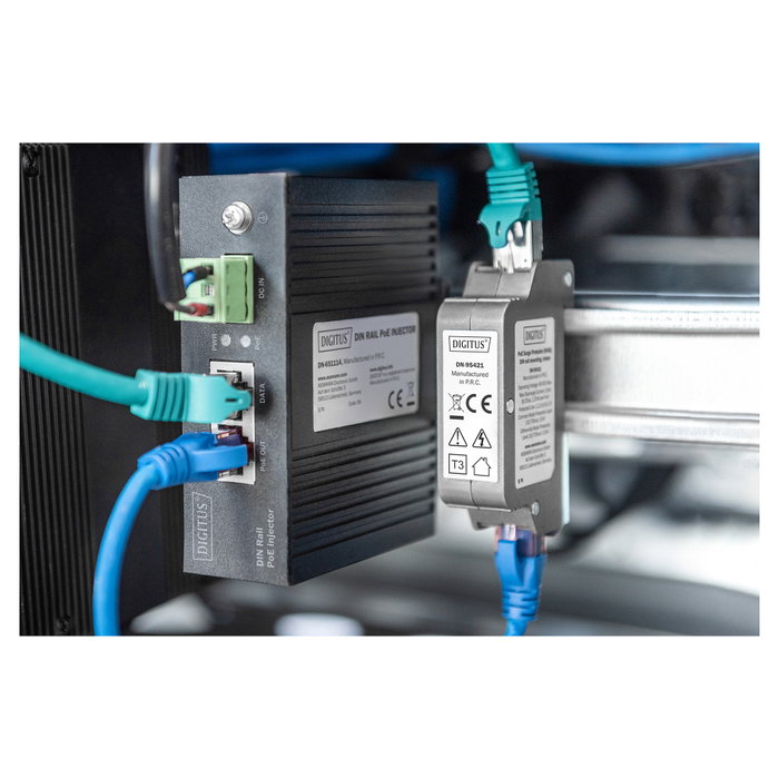 Digitus DN-95421 Protector de Sobretensión PoE RJ45 Montaje en Riel DIN Gris IP40 Zinc 115g