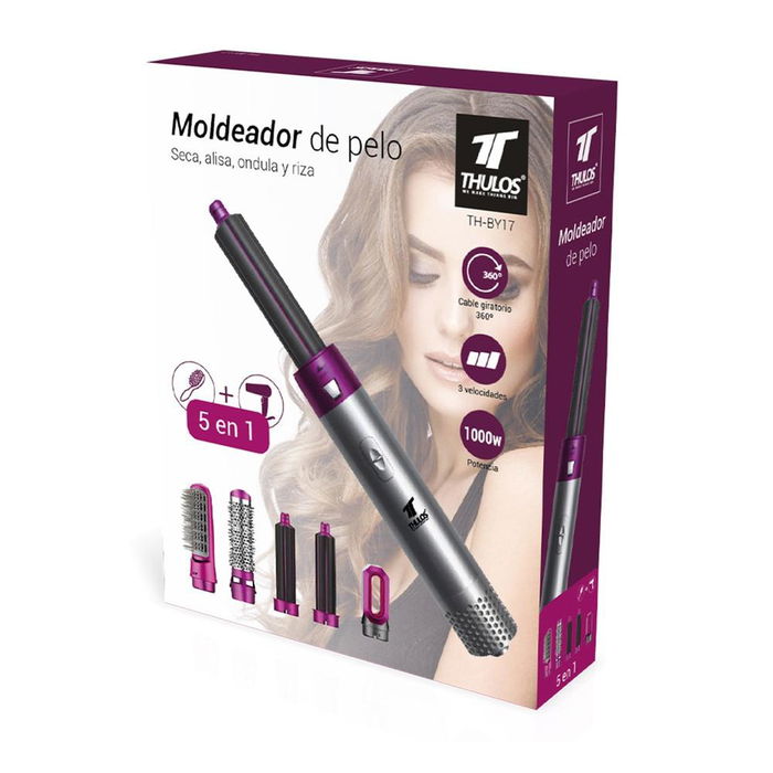 Thulos TH-BY17 Moldeador de Pelo 5 en 1, Secador y Moldeador con 5 Cabezales Intercambiables, 3 Velocidades, 1000W
