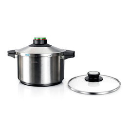 Elma Olla a Presión Präst, 6 Litros, Acero Inoxidable 18/10, Triple Sistema de Seguridad, Ø24 cm, Tapa Cristal, Para Inducción, Gas, Vitrocerámica, Eléctrica