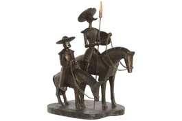 DKD Home Decor Figura de Resina Quijote / Sancho Panza sobre Caballo en Bronce