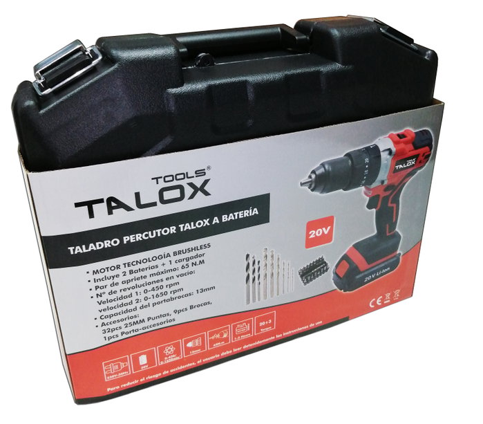 TALOX Taladro Profesional con 2 Baterías Li-Ion 20V, Maletín y Accesorios