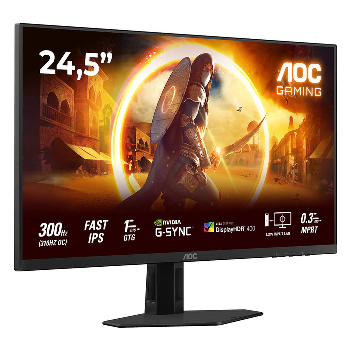 AOC 25G4SRE Monitor Gaming 24.5" Full HD Fast IPS 310 Hz, 1 ms, G-Sync Compatible, DisplayHDR 400, 2x HDMI 2.0, DisplayPort 1.4, Negro/Rojo